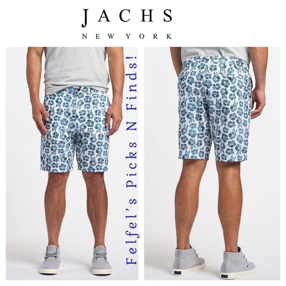 Jachs New York | Men's Printed Cotton Seersucker Shorts‎ - Green, Size 33